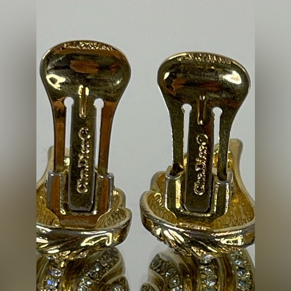 Christian Dior Rhinestone Gold Tone Clip On Earrings With Dust Bag - Picture 10 of 11
